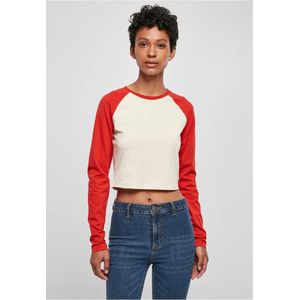 Urban Classics - Organic Cropped Retro Baseball Longsleeve top - Gebroken wit Rood