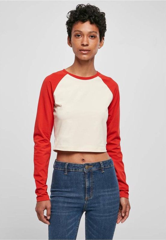 Urban Classics - Organic Cropped Retro Baseball Longsleeve top - Gebroken wit Blauw