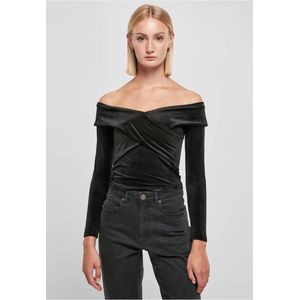 Urban Classics - Velvet Rib Crossed Off shoulder top - Zwart