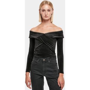 Urban Classics - Velvet Rib Crossed Off shoulder top - Zwart