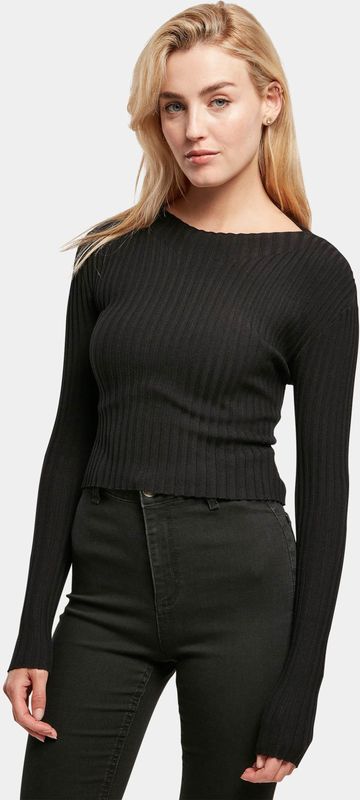 Gebreide Trui - Open Rug - Zwart - 35% Polyacryl, 35% Viscose, 30% Nylon