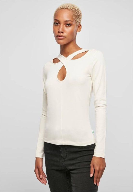 Urban Classics - Short Rib Wide V-Neck Longsleeve top - Ivoorkleurig