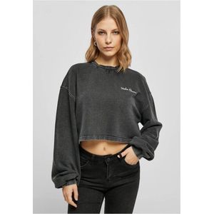 Urban Classics - Small Embroidery Terry Crewneck Crop Sweater/Trui - Zwart
