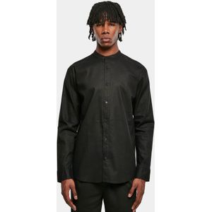 Urban Classics - Cotton Linen Stand Up Collar Overhemd - 4XL - Zwart