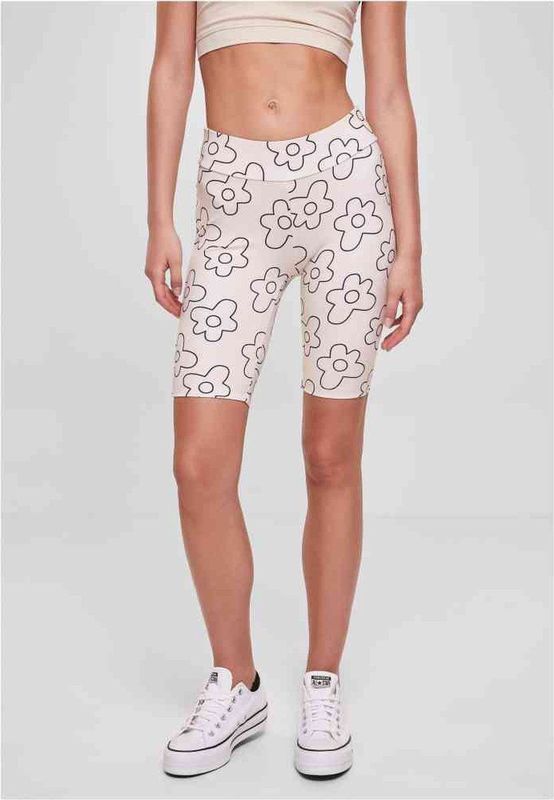 Urban Classics - High Waist All Over Print Tech Korte cycle broek - Creme