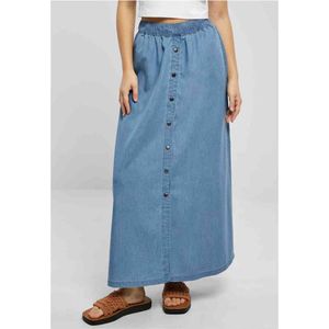 Urban Classics - Lange Denim Rok - Skyblue Washed - Knoopsluiting - Elastische Tailleband