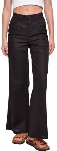 Urban Classics Damesbroek High Linen Mixed Wide Leg Pants Damesbroek, zwart.