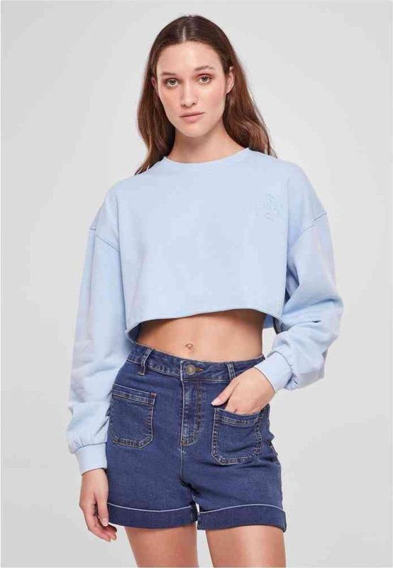 Urban Classics - Cropped Flower Embroidery Terry Crewneck sweater/trui - Blauw