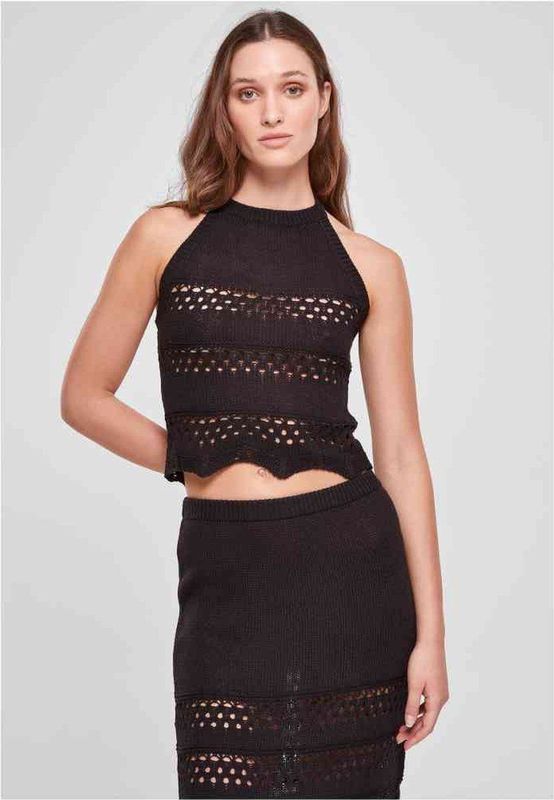 Urban Classics - Gebreide Top - Zwart - Geribbeld Gebreid, Mouwloos, Aansluitende Pasvorm