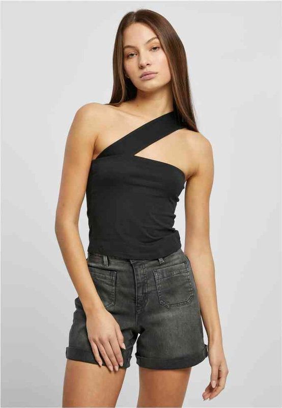 Urban Classics - One Strap Top - Dames Top - Zwart - Katoen met Elastaan