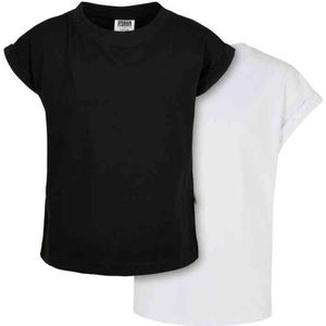 Urban Classics - Organic Extended Shoulder 2-pack Dames T-shirt - Kids 110 116 - Zwart Wit