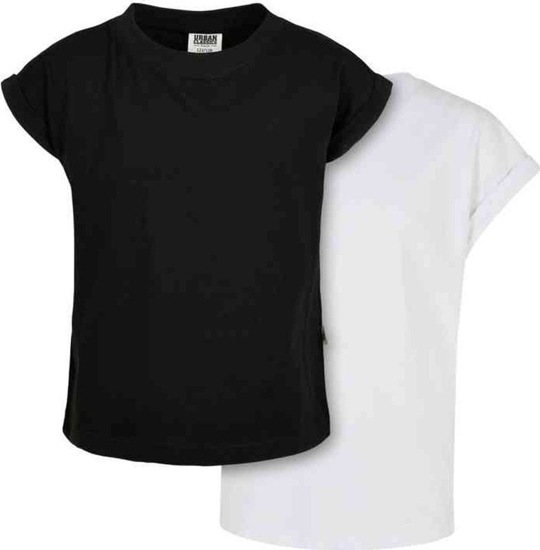 Urban Classics - Organic Extended Shoulder 2-pack Dames T-shirt - Kids 110 116 - Zwart Wit