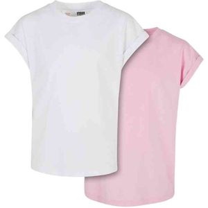 Urban Classics - Organic Extended Shoulder 2-pack Dames T-shirt - Kids 146 152 - Wit Roze