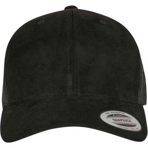 Flexfit Unisex Baseball Cap Suede Leather Trucker Cap Black One Size, zwart, Eén maat