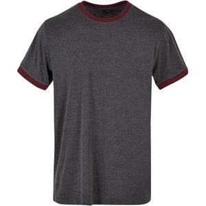 Build your Brand - Ringer Tee BYBB022 - Charcoal/Cherry - Korte Mouwen