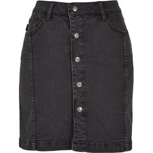 Urban Classics - Dames Rok - Black Washed - Organic Stretch Button Denim Rok