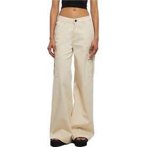 Urban Classics - High Waist Wide Leg Twill Cargobroek Ivoorkleurig