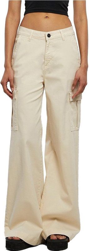 Urban Classics - High Waist Wide Leg Twill Cargobroek Ivoorkleurig