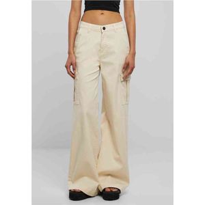 Urban Classics - High Waist Wide Leg Twill Cargobroek Ivoorkleurig
