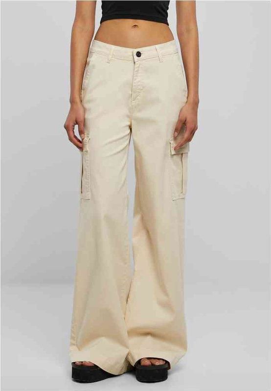 Urban Classics - High Waist Wide Leg Twill Cargobroek Ivoorkleurig