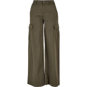 Urban Classics - High Waist Wide Leg Twill Cargobroek Olijfgroen