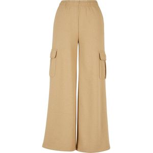 Urban Classics Ladies Highwaist Wide Leg Cargo Terry Pants Cargobroeken beige