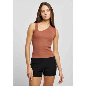 Urban Classics - Rib Knit Asymmetric Mouwloze top Oranje