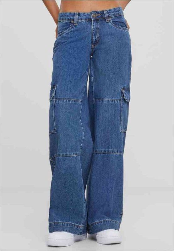 Urban Classics - Low Waist Denim Cargobroek Donkerblauw