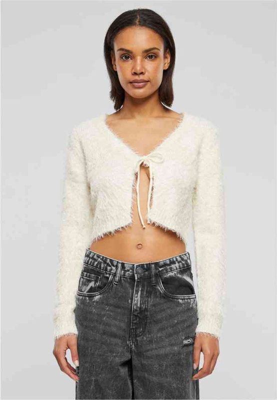 Urban Classics - Tied Cropped Feather Cardigan - Beige