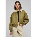 Dames - Bomberjack - Effen - Zwart - Nylon Keper - Sherpa Kraag