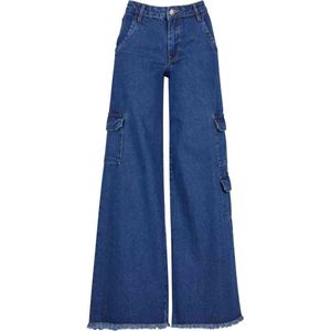 Urban Classics - Mid Waist Cargo Denim Wijde broek Blauw