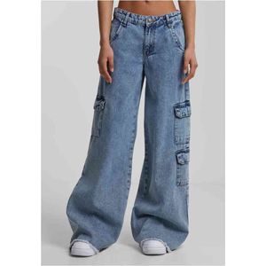 Urban Classics - Mid Waist Cargo Denim Wijde broek Blauw