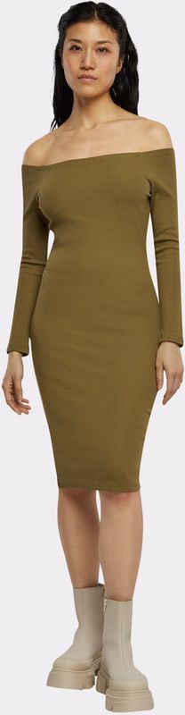 Urban Classics - Off Shoulder Rib - Jurk - Zwart - 97% Katoen, 3% Elastaan