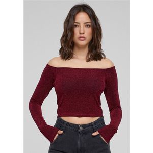 Urban Classics - Off shoulder Glitter Longsleeve top - S - Bordeaux rood