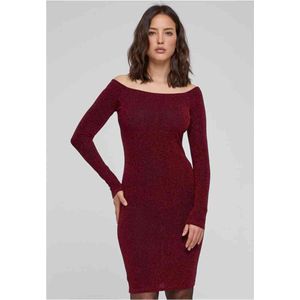 Urban Classics - Off Shoulder Longsleeve Glitter Bodycon jurk - Bordeaux rood