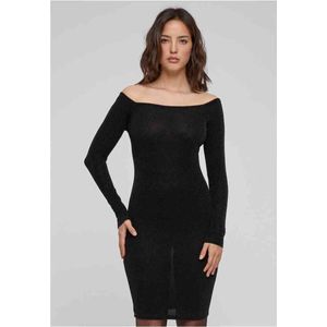 Urban Classics - Off Shoulder Glitter - Jurk - Zwart - Polyester met Elastaan