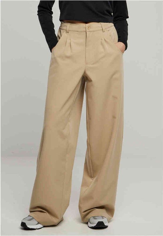 Urban Classics - Broek - Ultra Wide Pleat Front Pants - Wetsand - Dames