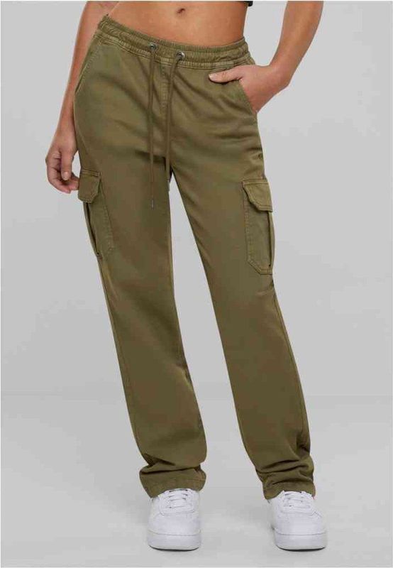 Urban Classics - High Waist Twill Cargobroek - Olijfgroen