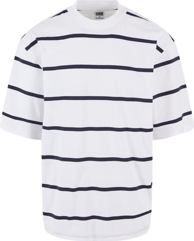 Urban Classics - Oversized Sleeve Modern Stripe Heren T-shirt - Wit Donkerblauw