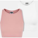 URBAN CLASSICS - Cropped Rib Top - 2-Pack - Lemonade Pink - Wit - Katoen