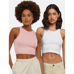 URBAN CLASSICS - Cropped Rib Top - 2-Pack - Lemonade Pink - Wit - Katoen
