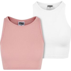 Urban Classics - Cropped Rib Top - 2-Pack - Lemonade Pink - White - Katoen