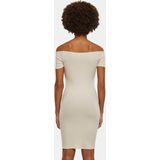Urban Classics - Geribde Off-Shoulder Jurk - Wit Zand - Damesjurk