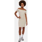 Urban Classics - Geribde Off-Shoulder Jurk - Wit Zand - Damesjurk