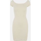 Urban Classics - Geribde Off-Shoulder Jurk - Wit Zand - Damesjurk