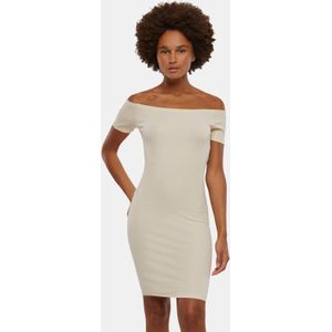 Urban Classics - Geribde Off-Shoulder Jurk - Wit Zand - Damesjurk