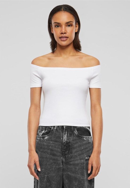 Urban Classics - Organic Rib Off shoulder top - Wit