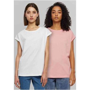 Urban Classics - Extended Shoulder 2-Pack Dames T-shirt - Roze Wit