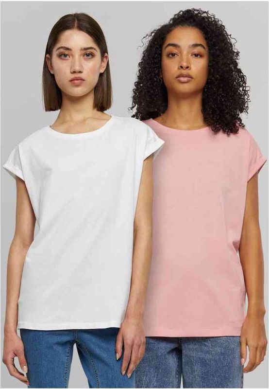 Urban Classics - Ladies Extended Shoulder Tee - T-shirt - Lemonaderoze + Wit - 2-Pack