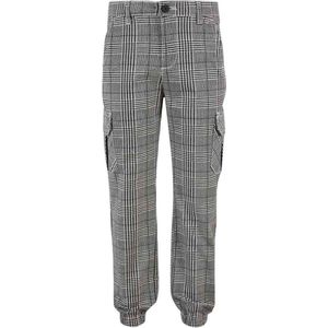 Urban Classics - AOP Glencheck Jog Kinder Cargobroek - Kids / - Zwart/Wit